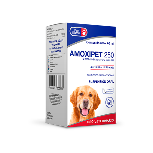Amoxipet 250, Suspensión Oral, Frasco 60 ml.