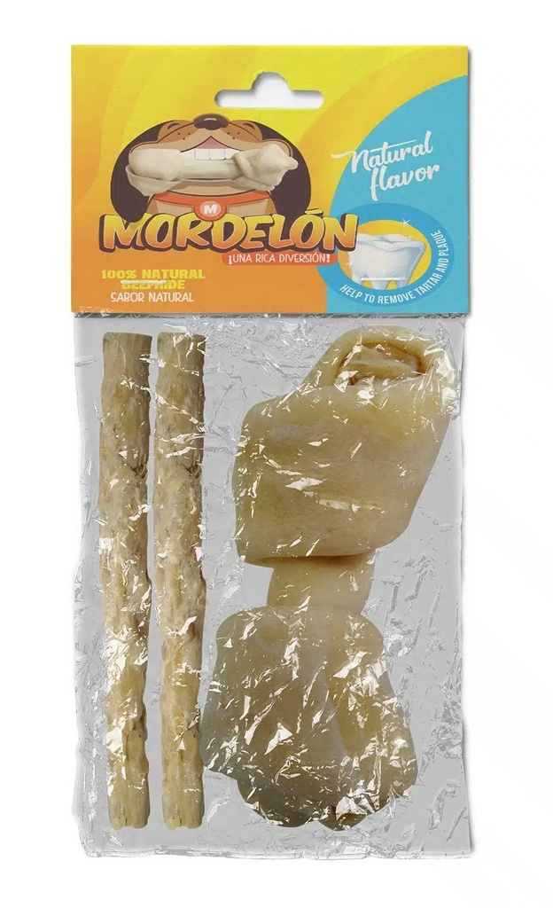Mordelon 1 Hueso Mediano y 2 Twist de Carnaza Natural