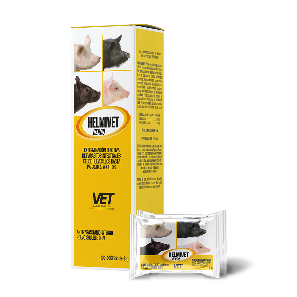 Helmivet Cerdo Polvo, Sobre de 5 g. Dispensador de 100 Sobres