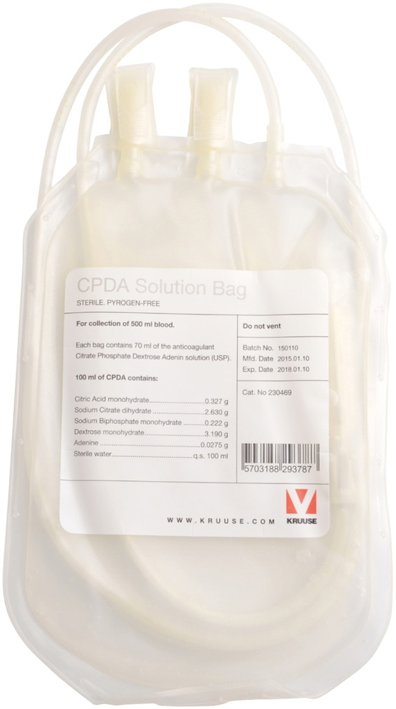 Bolsa CPDA para coleccion de sangre 500ml con aguja 1.6x40mm
