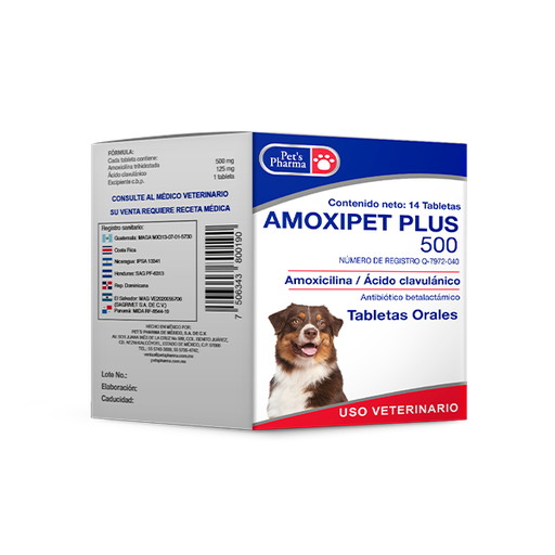 [7-506343-800190] Amoxipet Plus 500 mg., Caja x 14 Tabletas